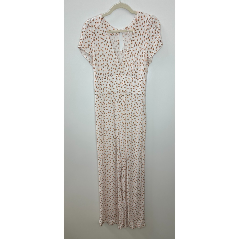 Free People Mia Short Sleeve Jumpsuit Ivory Peach Fruit Print Size 8 *Flawed - Picture 2 of 16